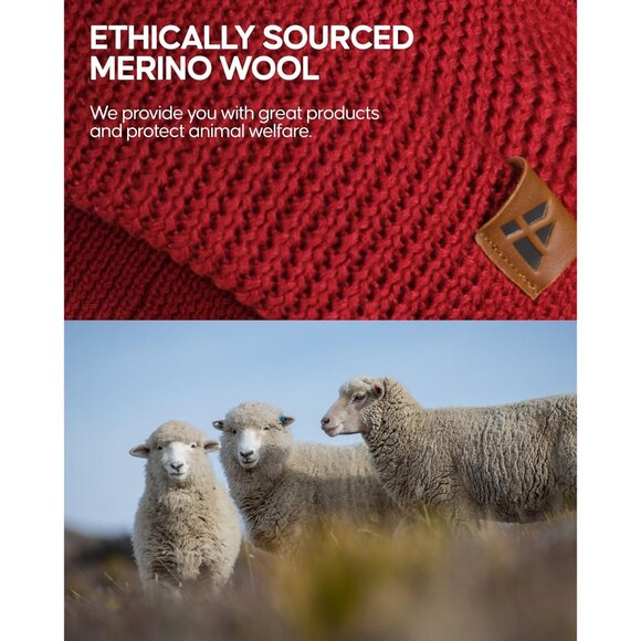 Men's Red Merino Wool Fitted Stretch Beanie Stretchy Fisherman Beanie Cap - Picture 5 of 6